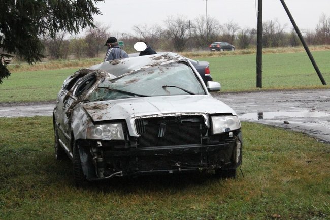 Ściął znak i dachował - zdjęcia
