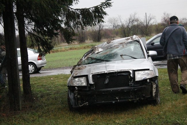 Ściął znak i dachował - zdjęcia