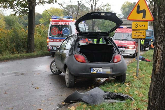 Wpadła w poślizg, uderzyła w drzewo