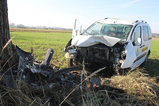 Samochód starostwa uderzył w drzewo