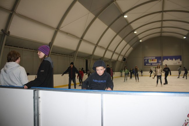 Pingwin i panda na lodowisku - zdjęcia