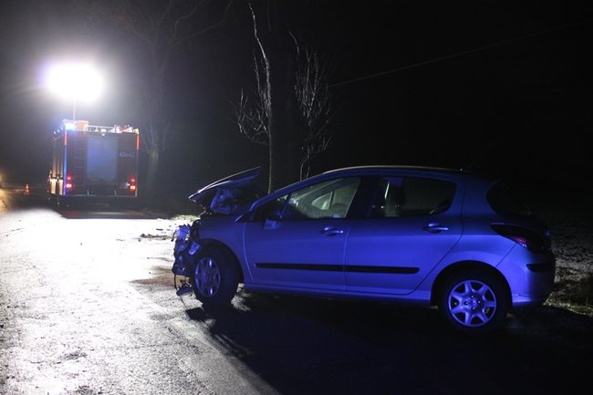 Samochód uderzył w drzewo - zdjęcia