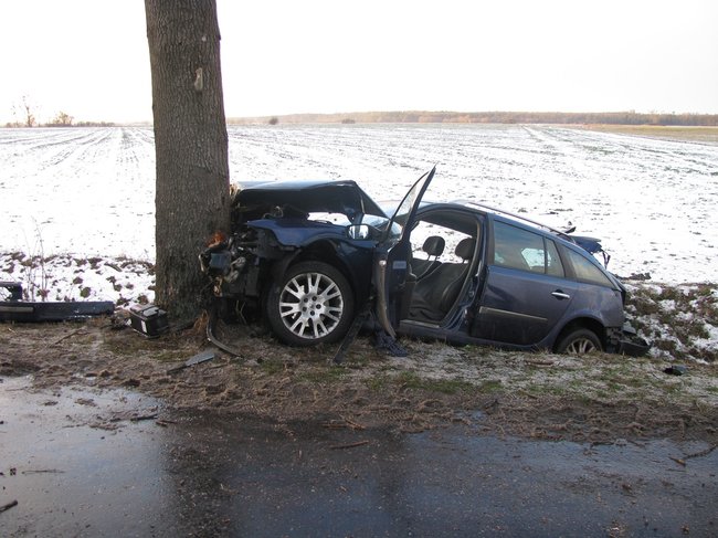 Kombi roztrzaskane na drzewie - zdjęcia