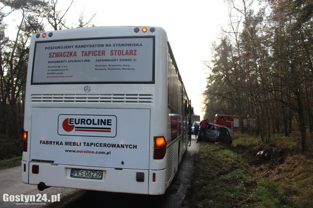 Auto wypadło z drogi na trasie Drzewce-Śmiłowo