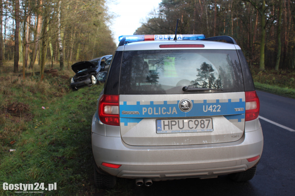 Auto wypadło z drogi na trasie Drzewce-Śmiłowo