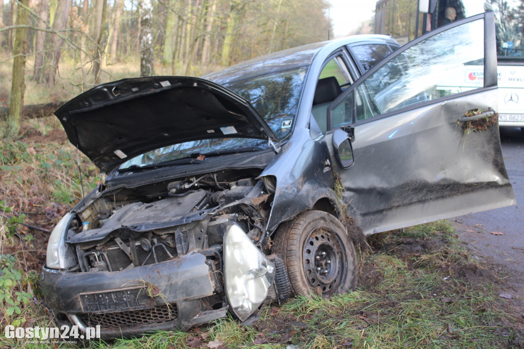 Auto wypadło z drogi na trasie Drzewce-Śmiłowo