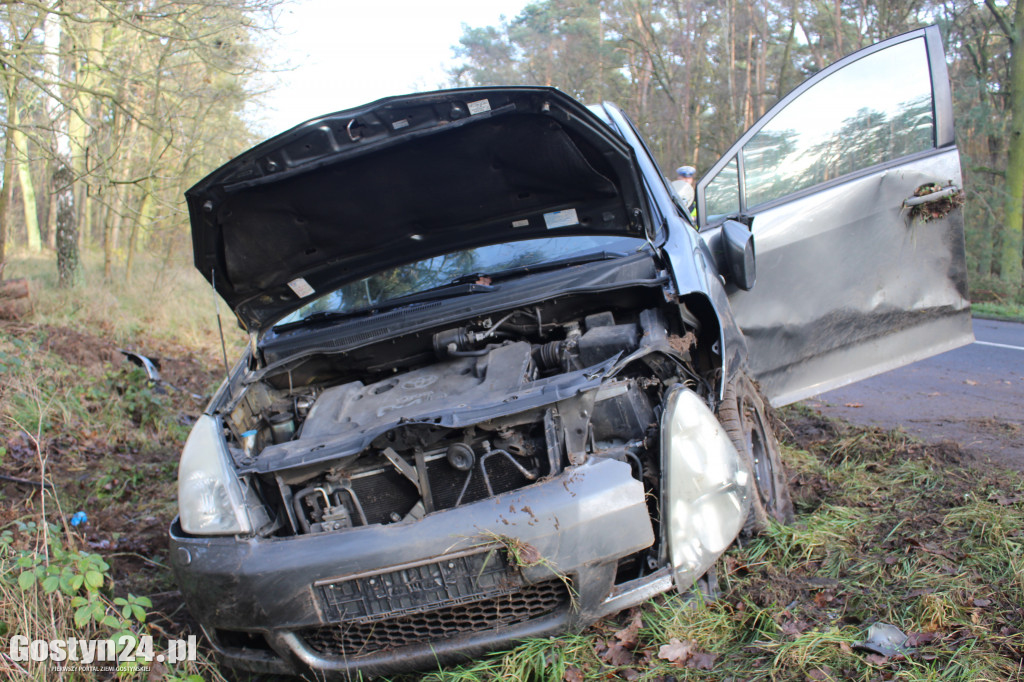 Auto wypadło z drogi na trasie Drzewce-Śmiłowo