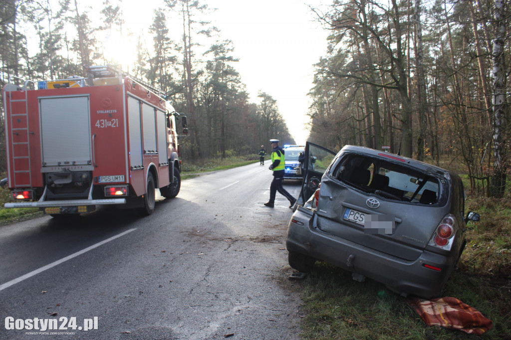 Auto wypadło z drogi na trasie Drzewce-Śmiłowo