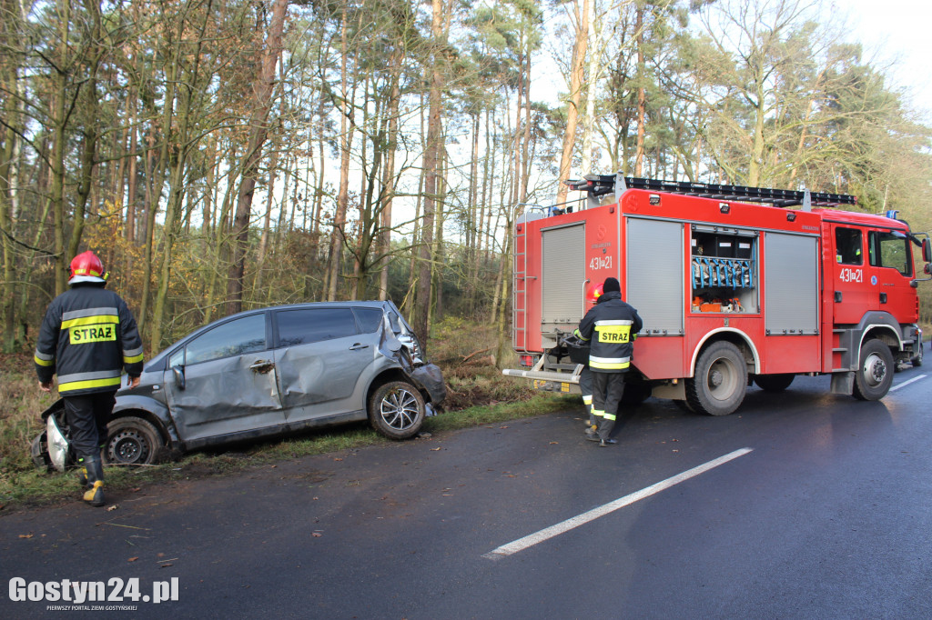 Auto wypadło z drogi na trasie Drzewce-Śmiłowo