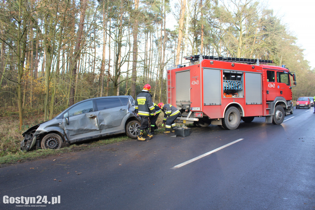 Auto wypadło z drogi na trasie Drzewce-Śmiłowo