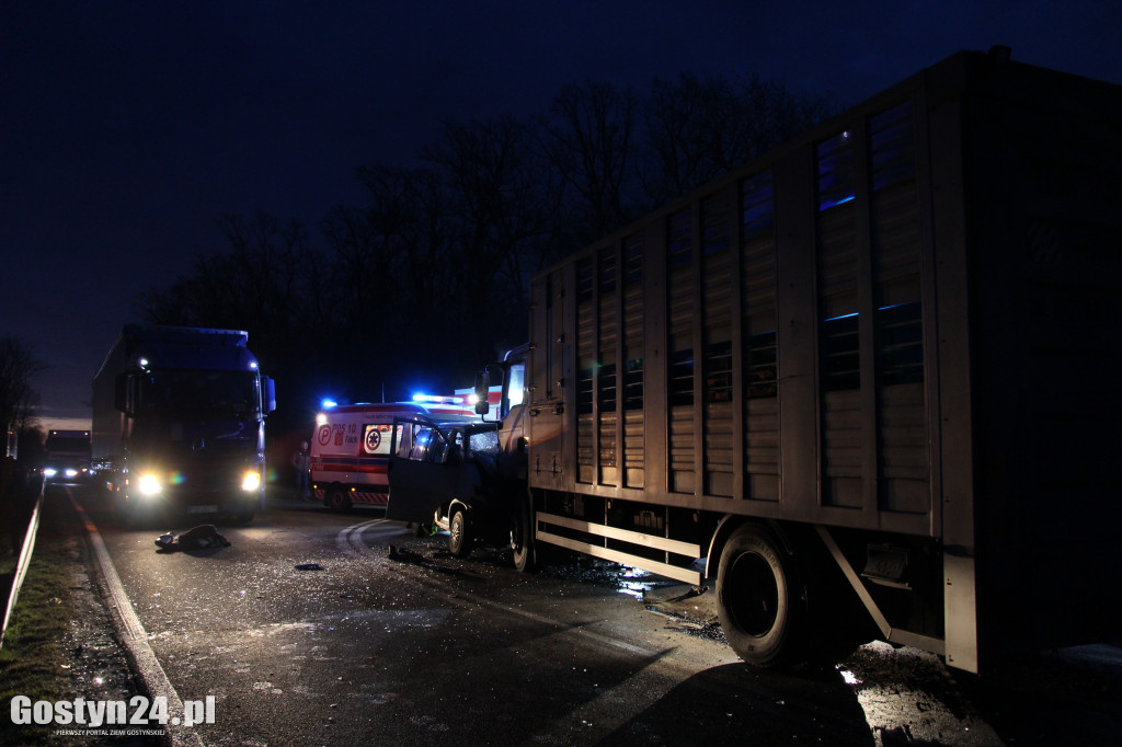 Czołowe zderzenie busa i ciężarówki