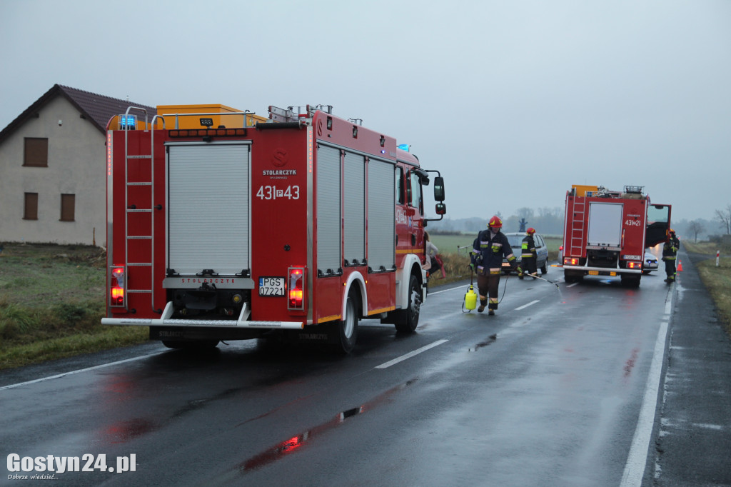 Samochód zjechał na prawe pobocze i dachował