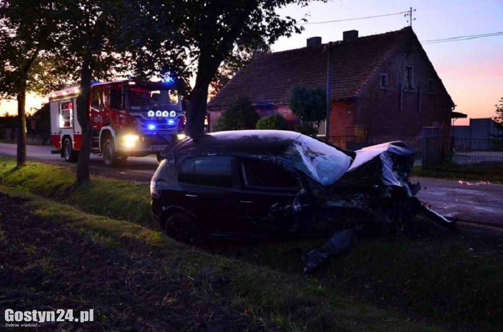 Samochód dwa razy uderzył w drzewo i ....