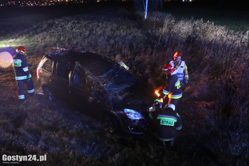 Auto dachowało w kanale na trasie Gostyń-Grabonóg