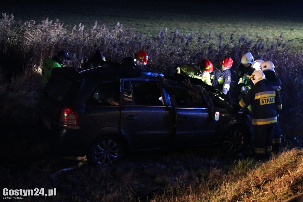 Auto dachowało w kanale na trasie Gostyń-Grabonóg