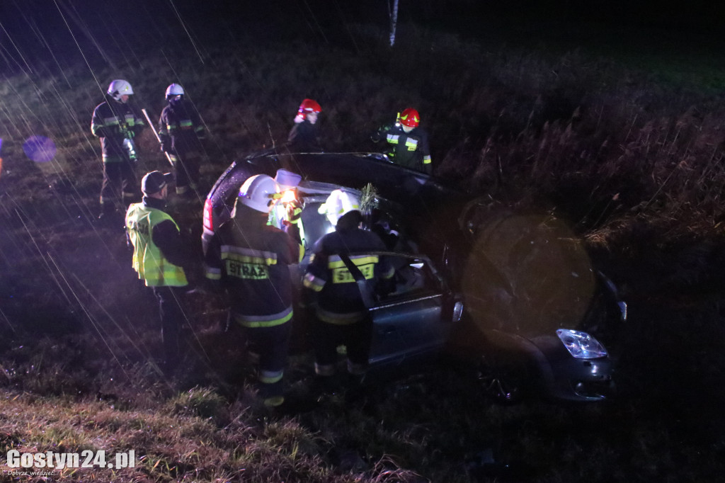 Auto dachowało w kanale na trasie Gostyń-Grabonóg