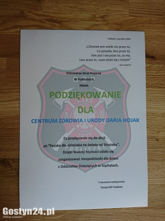 Finał akcji Paczka dla dzieciaka na święta od strażaka