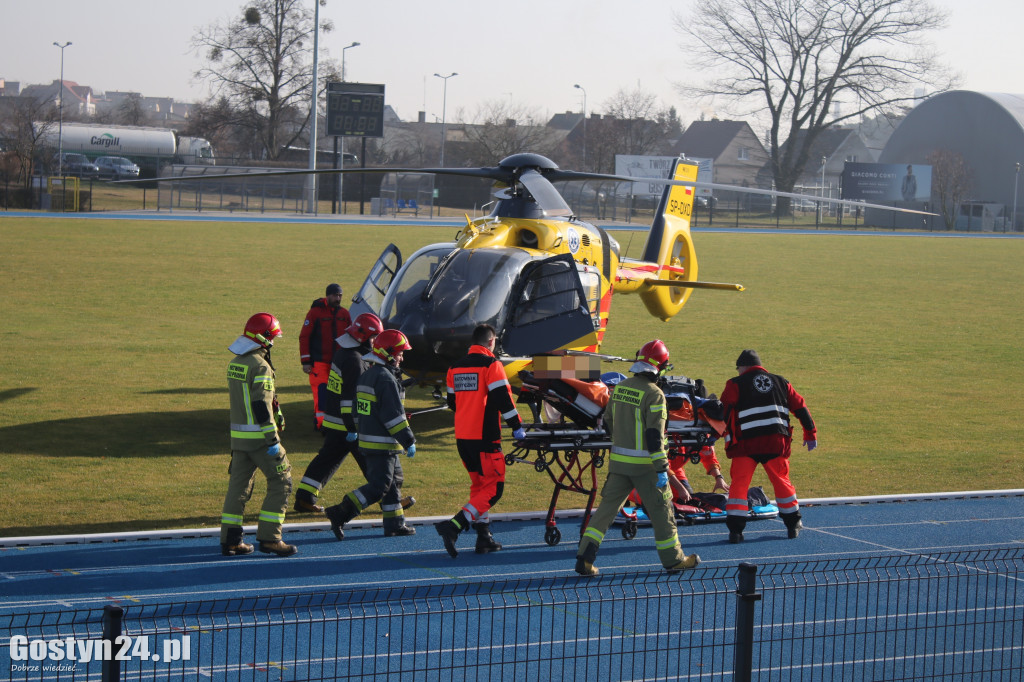 Lądowanie helikoptera LPR na gostyńskim stadionie