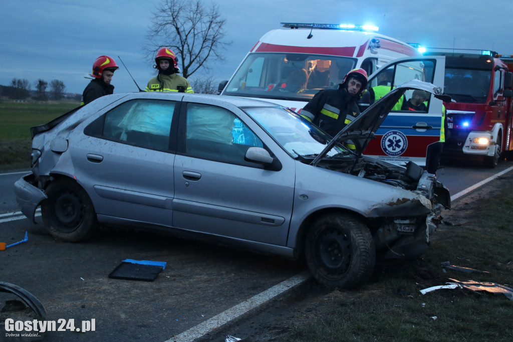 Samochód uderzył w skarpę na trasie Gostyń-Kunowo
