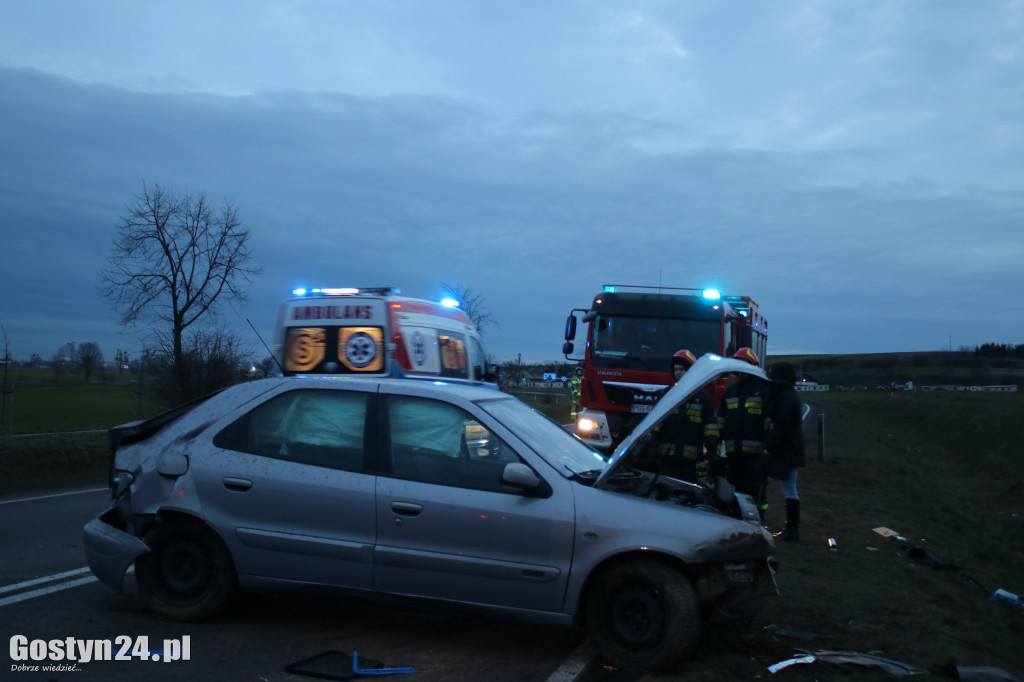 Samochód uderzył w skarpę na trasie Gostyń-Kunowo