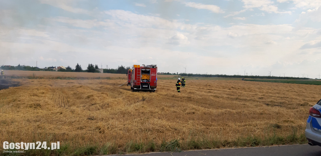 Pożar stogów ze słomą, przy drodze Krobia-Pudliszki