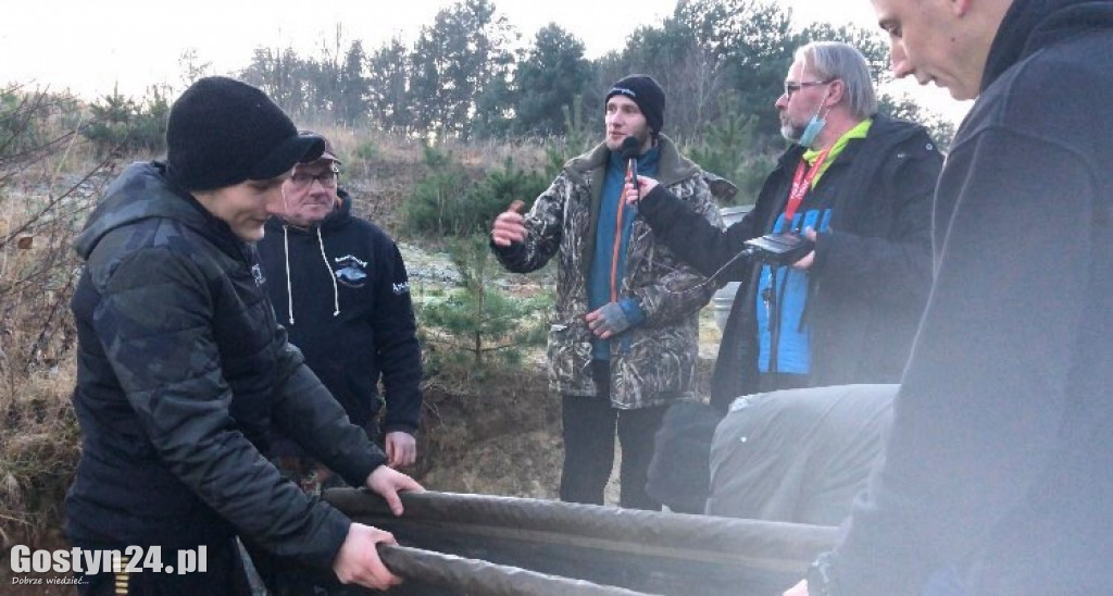 Uwalnianie wigilijnych karpi do zbiornika Zaborówiec