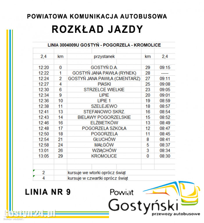 Powiat gostyński uruchamia linie autobusowe - Rozkład jazdy