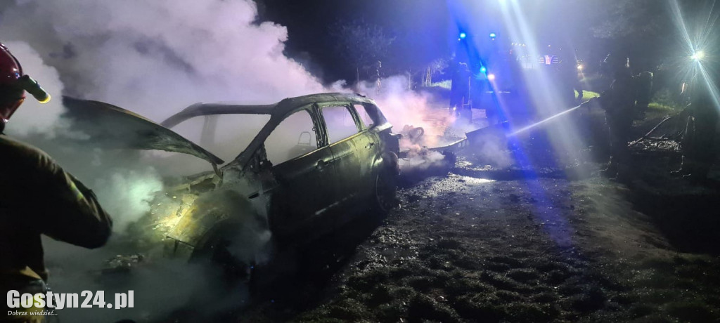 Pożar przyczepy kempingowej i samochodu w Dzięczynie