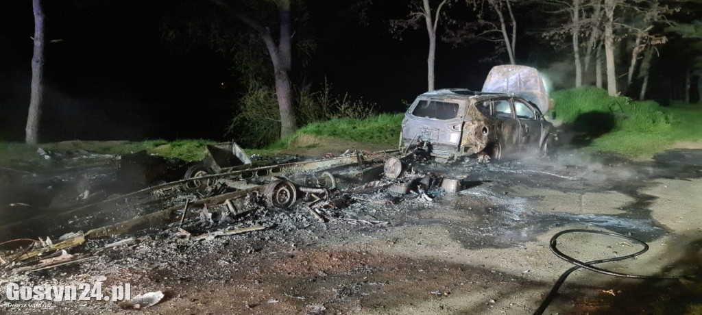 Pożar przyczepy kempingowej i samochodu w Dzięczynie