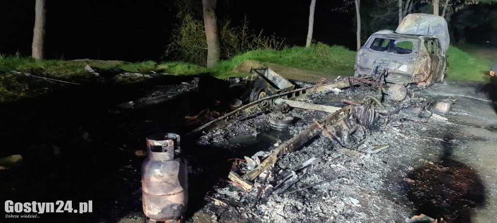 Pożar przyczepy kempingowej i samochodu w Dzięczynie