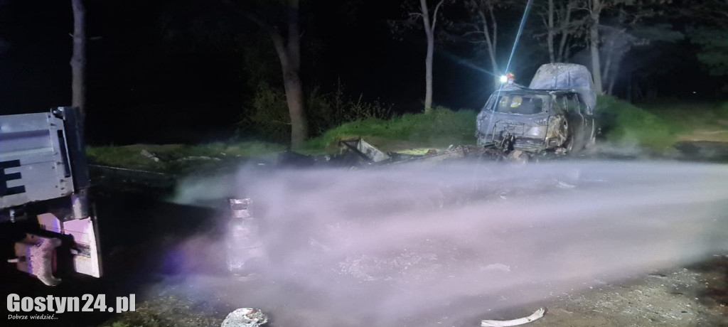 Pożar przyczepy kempingowej i samochodu w Dzięczynie