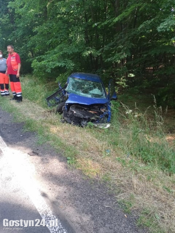 Samochód uderzył w drzewo i wpadł do rowu