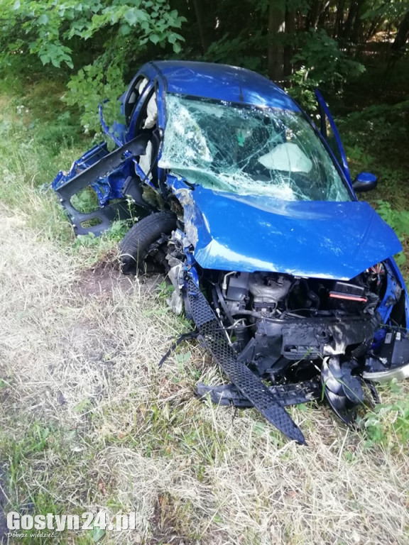 Samochód uderzył w drzewo i wpadł do rowu