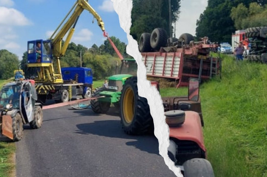 Zdarzenie z udziałem ciągnika na trasie Pępowo-Babkowice