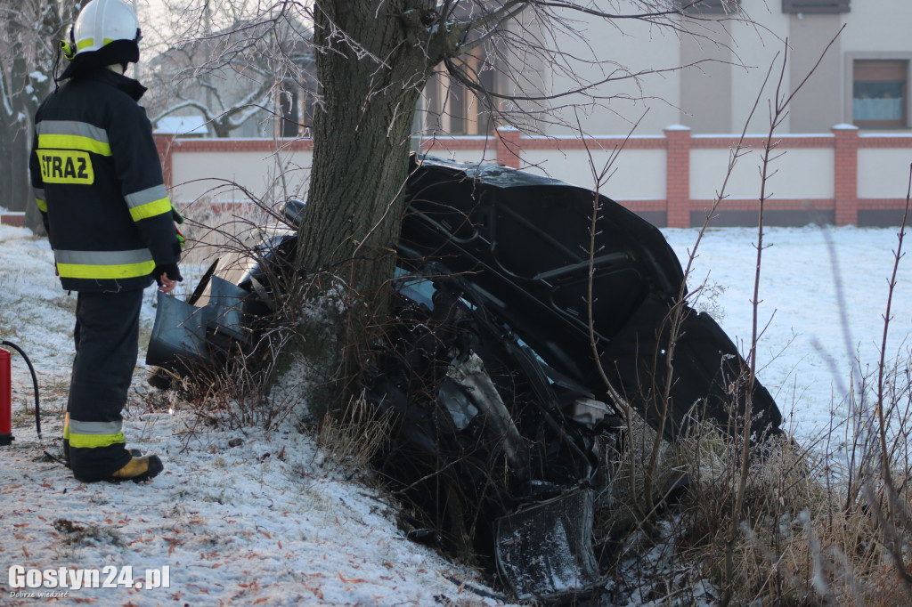Samochód uderzył w drzewo na trasie Strumiany-Borek WlKp.