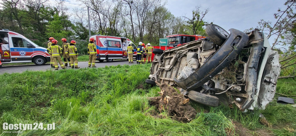 Wypadek na trasie Babkowice - Pępowo. Bus uderzył w drzewo