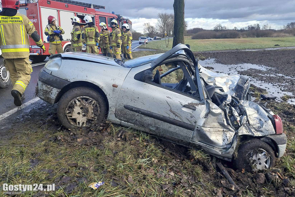 Samochód uderzył w drzewo. Poważnie ranny 41-latek