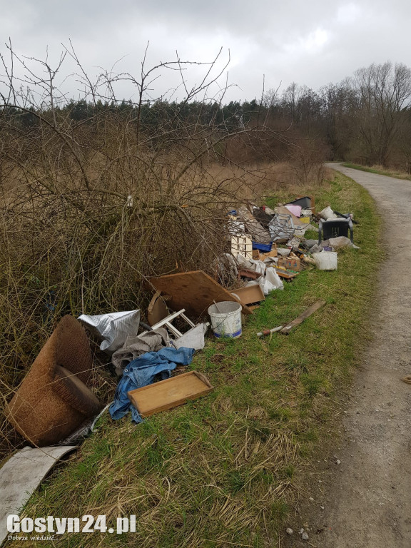 Śmieci wyrzucone przy trasie Skoków-Skokówko