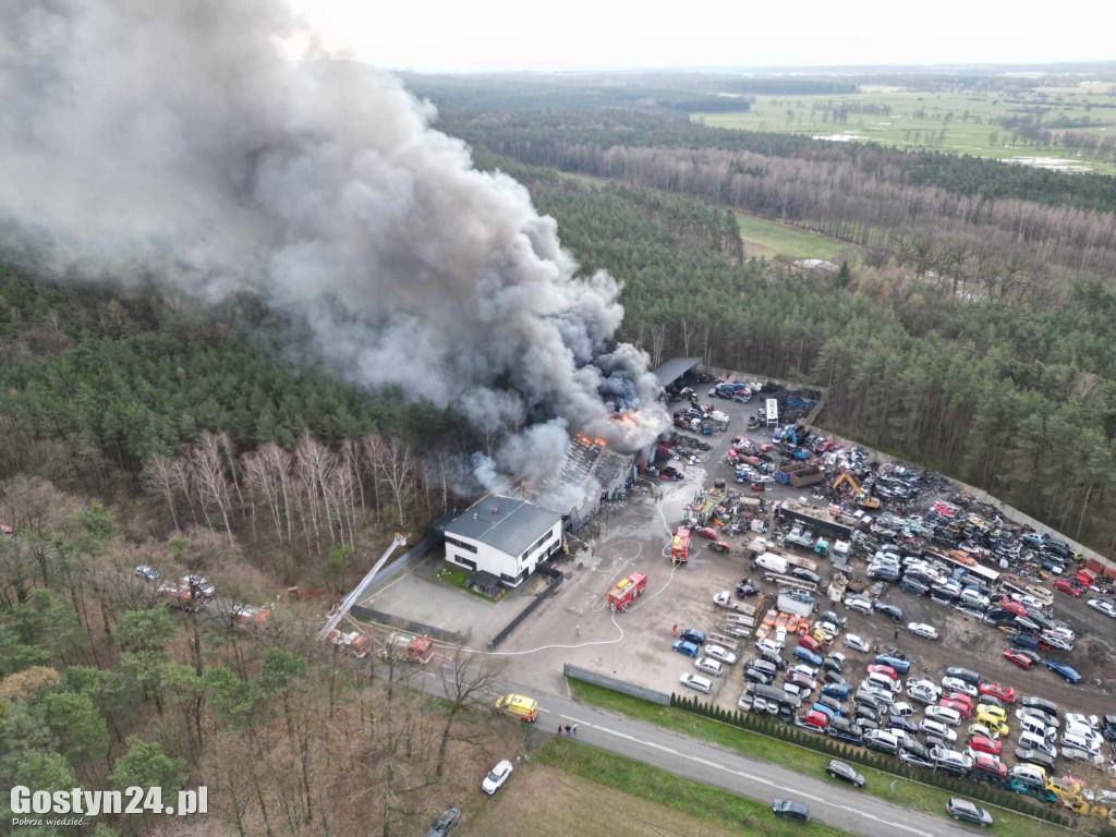 Pożar hali na terenie firmy w Śmiłowie pod Poniecem