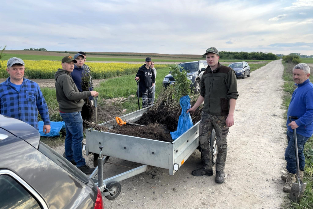 Sadzenie drzewek przez łowczych w gminie Krobia