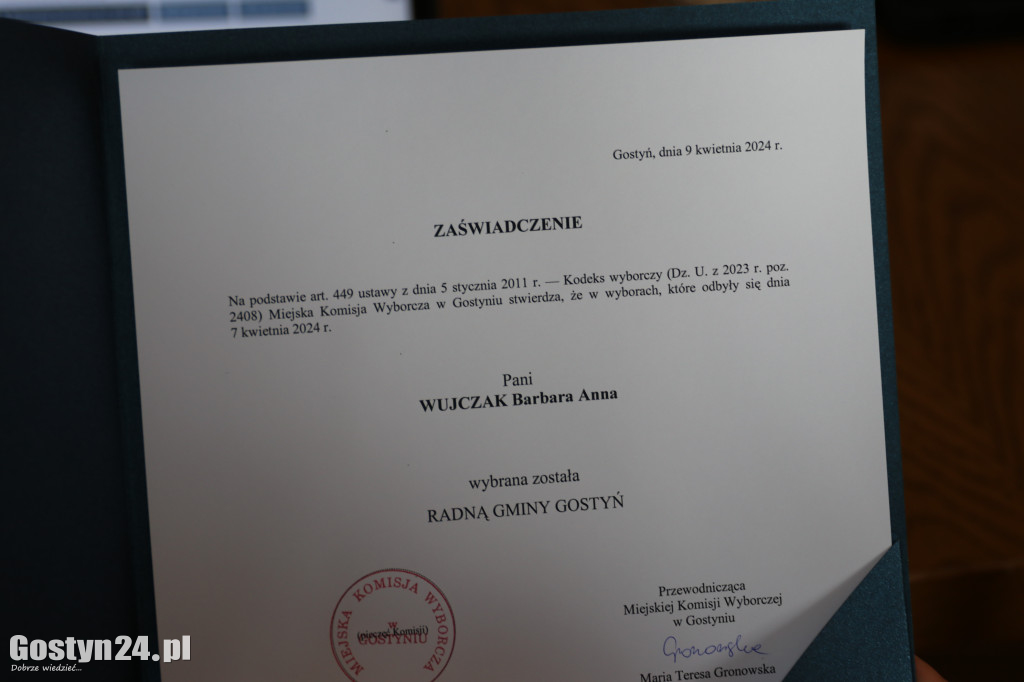 Pierwsza w nowej kadencji sesja Rady Miejskiej Gostynia
