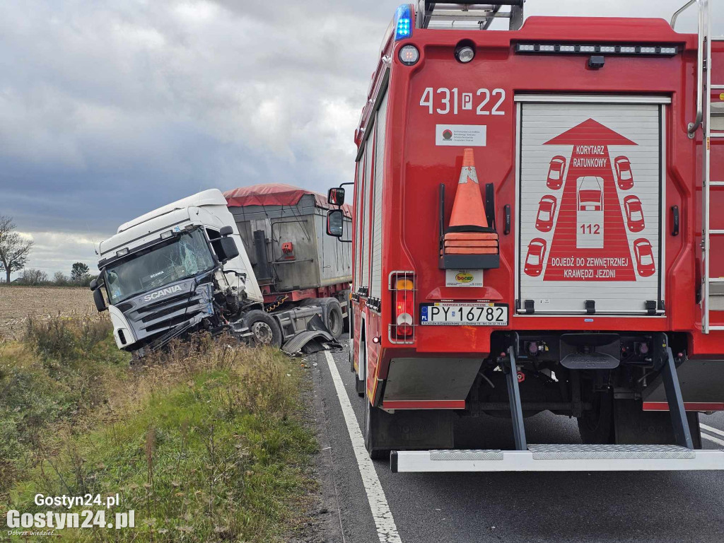 Zderzenie dwóch ciężarówek na DK12 pomiędzy Gola a Płaczkowem