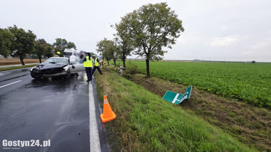 BMW w rowie na wjeździe do Krobi