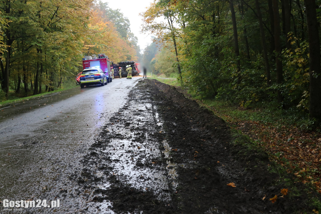 Pszenica na drodze, a ciężarówka  blokuje drogę