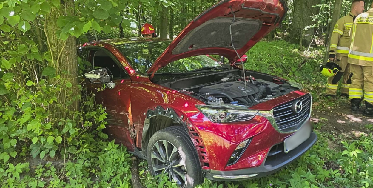 Na drodze Siedlec -Pępowo auto wypadło z drogi i uderzyła w drzewo
