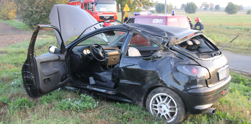 Dwie osoby w szpitalu. Samochód zjechał z drogi i koziołkował.