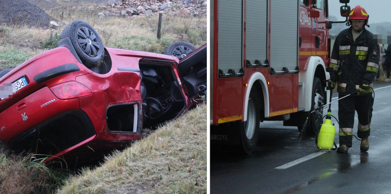 Paskudna plama na jezdni... Auto w rowie, kobieta odmówiła pomocy