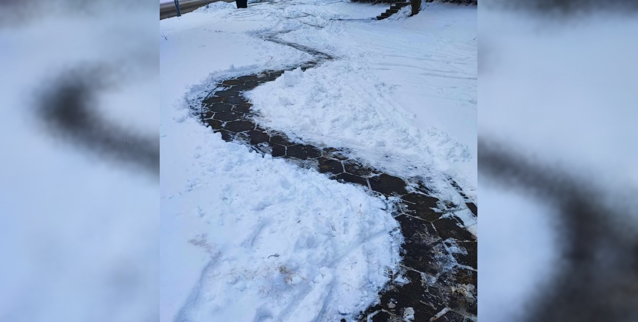 Mistrz odśnieżania i spacer slalomem. Takie widoki przy gostyńskiej ulicy...