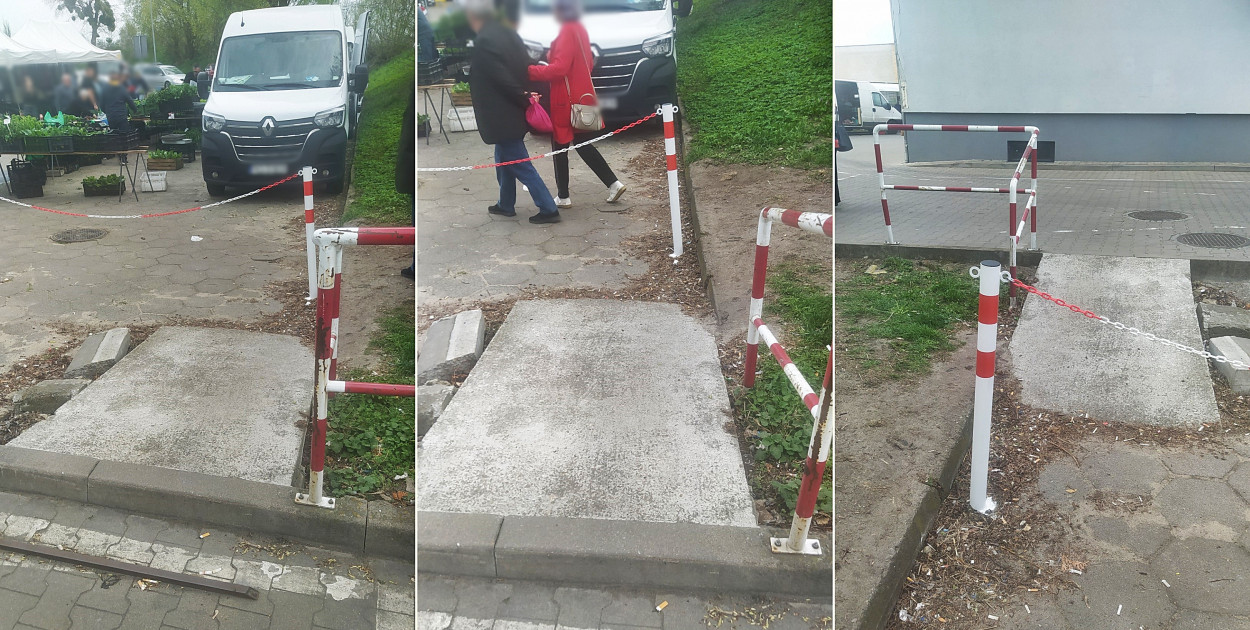 Nie dość, że kończy się wysokim krawężnikiem, to został jeszcze teraz zagrodzony