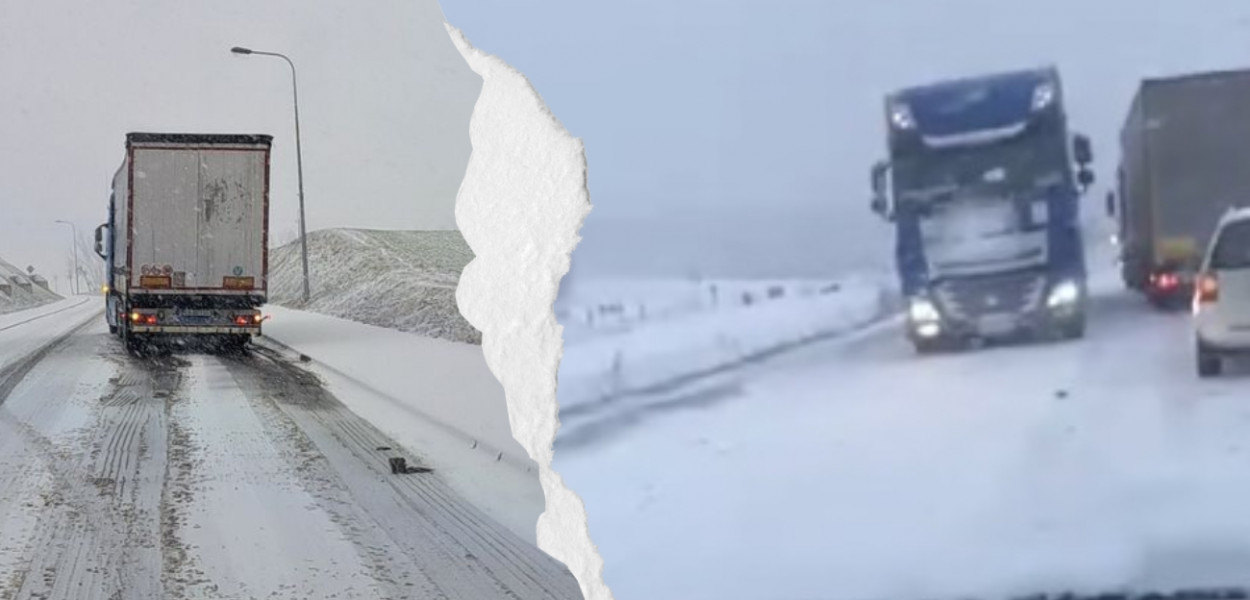 Śnieżny poranek na drogach i problemy kierowców